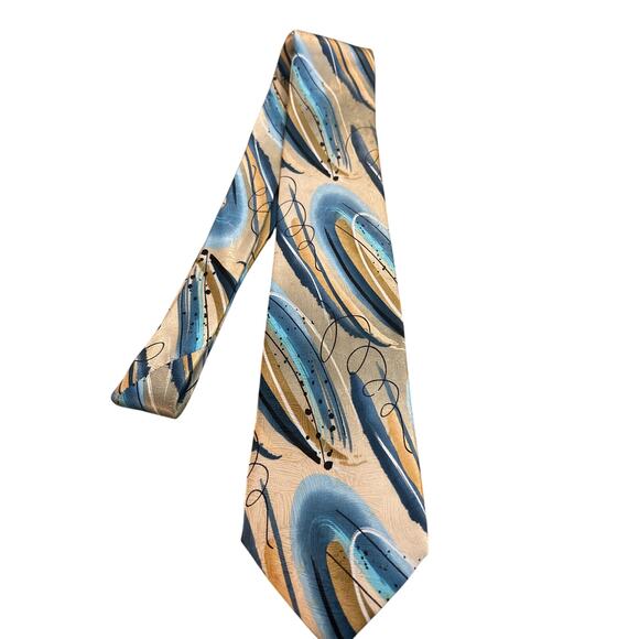 Jerry Garcia Mens Tie "Clockworks" Abstract Art Business Teal Gold Collection 52 - Picture 4 of 5